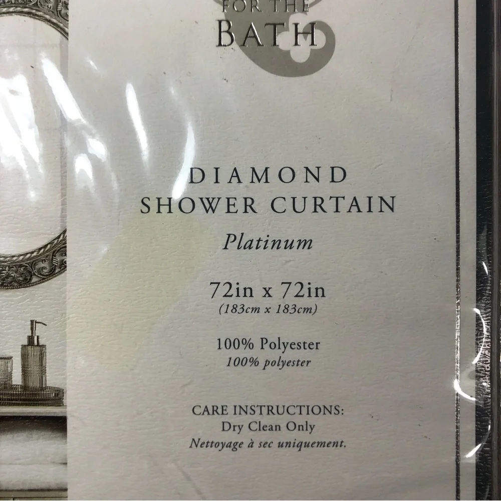 WATERFORD For The Bath Diamond Shower Curtain Color Platinum New in Package